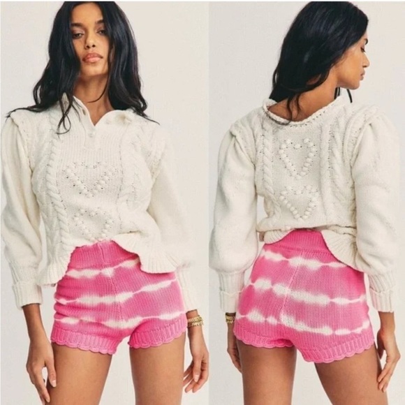 LoveShackFancy Pants - Love Shack Fancy NWT Pink Tie Dye Knit Shorts Scallop Hem High Waist M